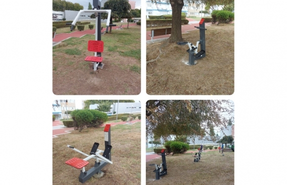 Colocação de novos equipamentos de ginástica ao ar livre no jardim anexo ao recinto da Feira de Custóias