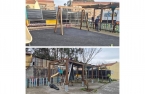Tarefas de manutenção do piso do parque infantil da rua 11 de março